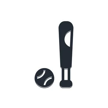 Black Baseball bat with ball icon isolated on white background.  Vector Stock Illustration