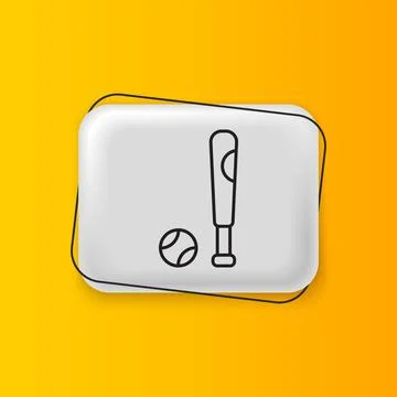 Black Baseball bat with ball icon isolated on yellow background. Silver rec.. 스톡 일러스트