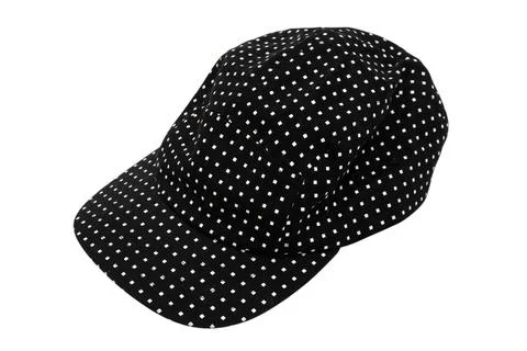 Black baseball cap with white dot pattern. Stylish streetwear headwear acce.. Stock Photos