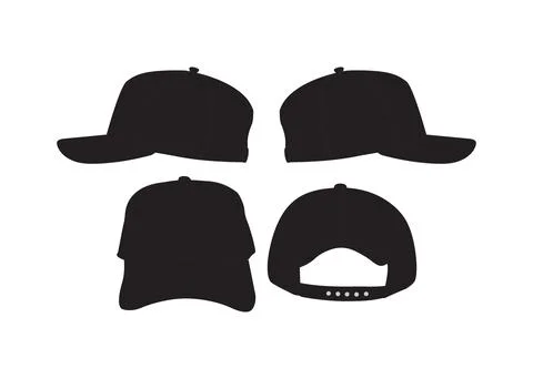 Black Baseball Caps Mock up Front and Back View Cap Mockup Set Baseball Cap.. Stock Illustration