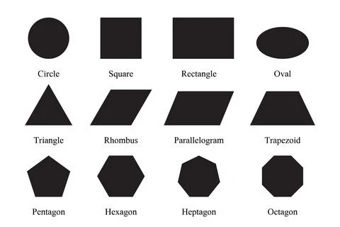 Black Basic Geometric Shapes Illustration with Circle, Square Rectangle Ova.. Illustrazione stock