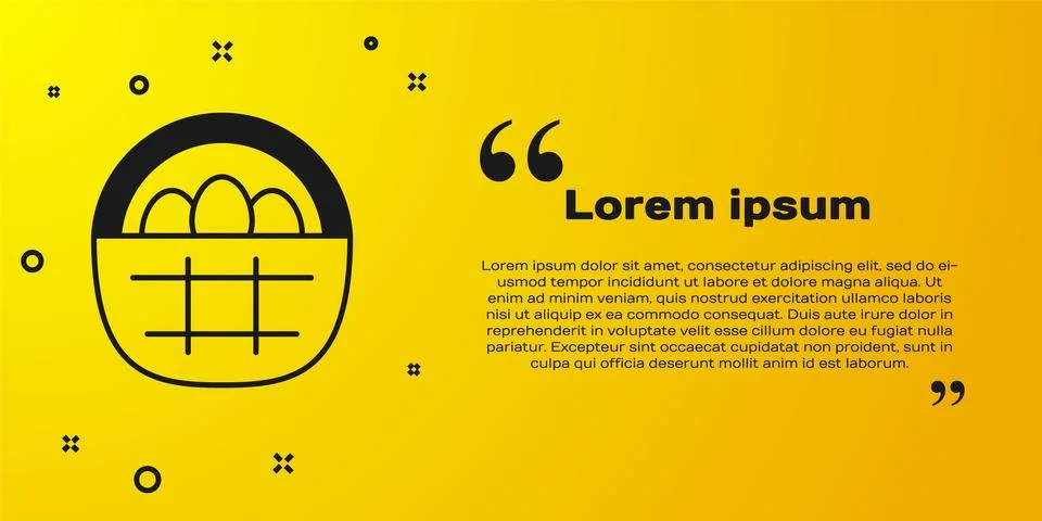Black Basket with easter eggs icon isolated on yellow background. Happy Eas.. Stockillustratie