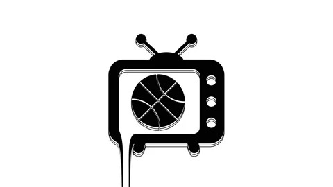 Black Basketball match on tv program icon isolated on white background. 4K Video Video stock 233813861
