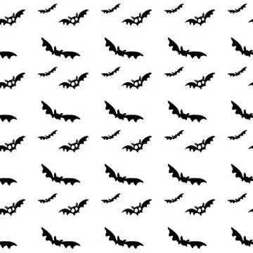 Black bat seamless pattern on white Stock Illustration