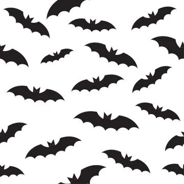Black bat seamless pattern on white Stock Illustration