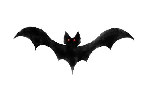 Black bat on white background drawing by watercolor Stock Photos