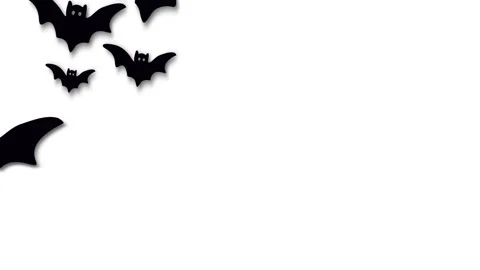 Black Bats Flying Silhouette Animation Over White Background For Halloween .. Stock Footage 345123722
