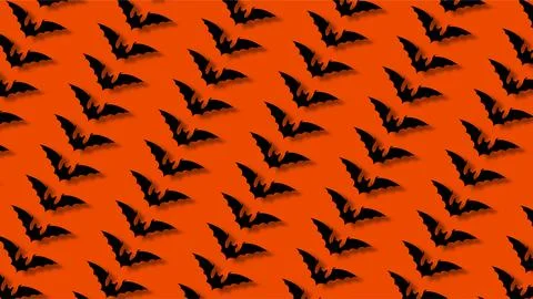 Black bats seamless pattern on bright orange background for Halloween celeb.. Stock Illustration