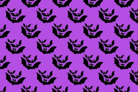 Black bats seamless pattern on purple background. Illustrazione stock