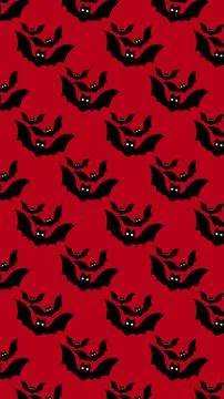 Black bats seamless pattern on red background. Stock Illustration