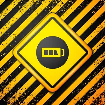 Black Battery charge level indicator icon isolated on yellow background. Warn Stock Illustration