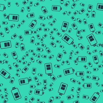 Black Battery charge level indicator icon isolated seamless pattern on green Stock Illustration