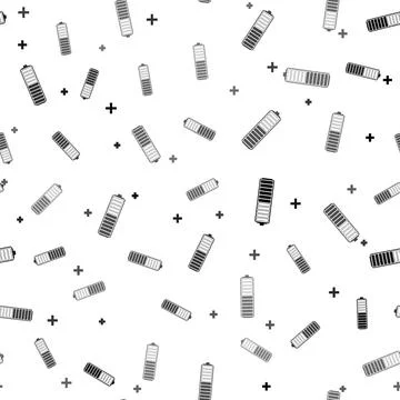 Black Battery charge level indicator icon isolated seamless pattern on white Stock Illustration