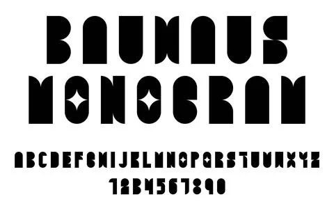 Black Bauhaus Monogram Display Typeface with Geometric Shapes and Bold Lett.. Illustrazione stock