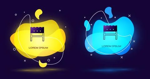 Black BBQ brazier icon isolated on black background. Abstract banner with liquid Stock Illustration