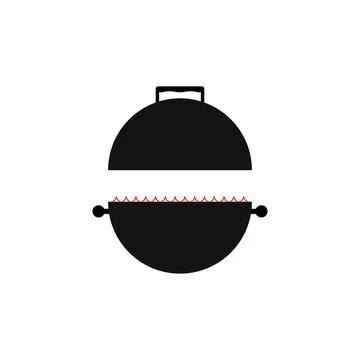 Black bbq grill vector illustration with red fire and open lid. Stock Illustration