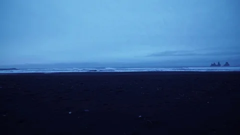 Black beach Iceland. twillight blue Stock Footage