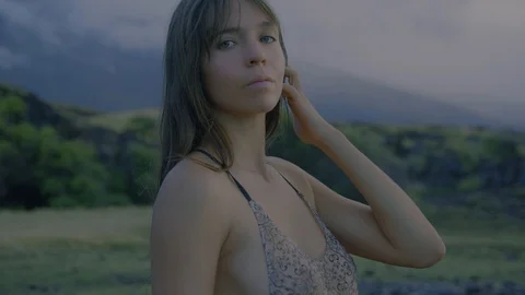 Black beach lounging and  yoga 動画素材 100780853