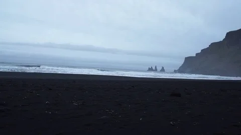 Black beach pan left Stock Footage 78256978