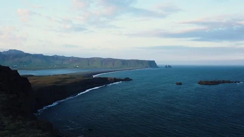 Black beach. Reynisdrangar Stock Footage 82273379