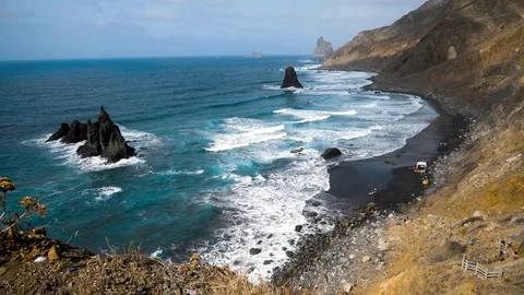 Black beach on Tenerife Stock Footage 109198477