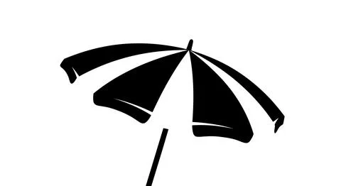 A black beach umbrella with a long thin handle Illustration