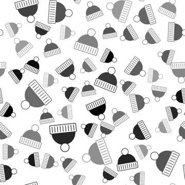 Black Beanie hat icon isolated seamless pattern on white background. Vector Stock Illustration
