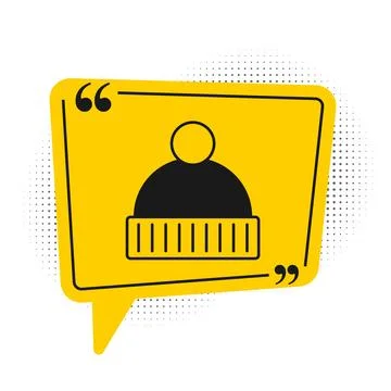 Black Beanie hat icon isolated on white background. Yellow speech bubble sy.. Stock Illustration