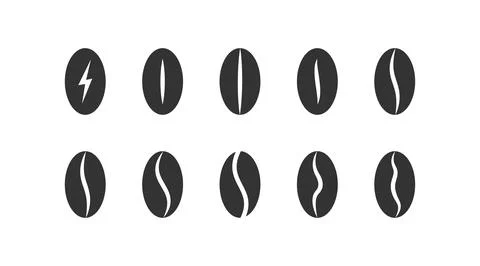 Black beans coffee icon set. Grain coffee symbol. Sign cafe logo vector flat. Stock Illustration