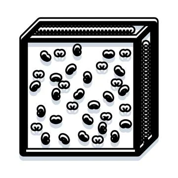 Black beans inside a square cube container concept Stock Illustration
