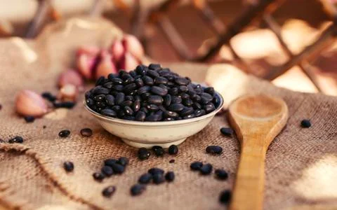 Black beans in a plate Stock Photos