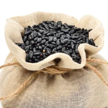 Black beans in the sack Stock Photos