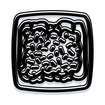 Black beans serving in square bowl hand drawn Stock Illustration