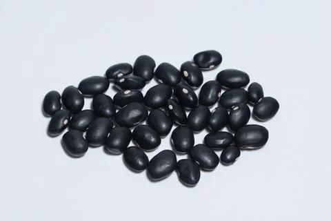 Black beans, white background. Stock Photos