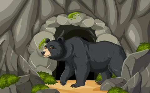 Black Bear Emerging from Cave Stock Illustration