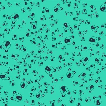 Black Bear head icon isolated seamless pattern on green background. Vector Illustrazione stock
