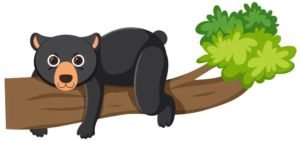Black bear lying on tree Stock Illustration