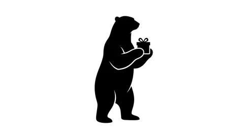 Black Bear Silhouette Holding a Gift Box Stock Illustration