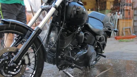 Black beautiful chopper hand washed Stock Footage 135447663