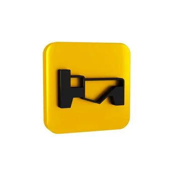 Black Bed icon isolated on transparent background. Yellow square button. Stock Illustration