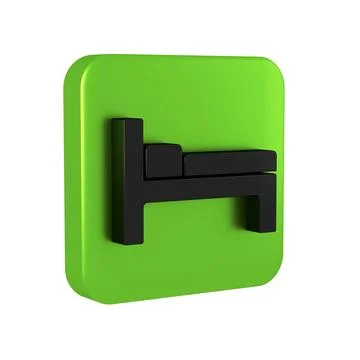 Black Bed icon isolated on transparent background. Green square button. Stock Illustration