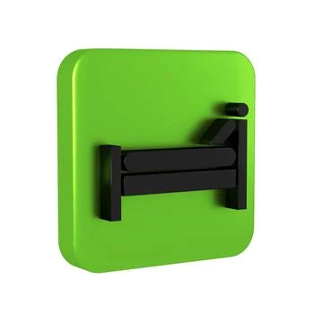 Black Bed icon isolated on transparent background. Green square button. Stock Illustration