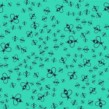 Black Bee icon isolated seamless pattern on green background. Sweet natural food Illustrazione stock