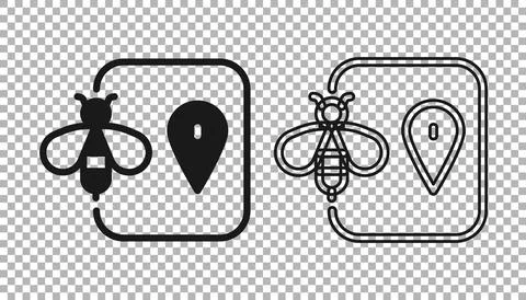 Black Bee location map pin pointer icon isolated on transparent background. Farm Stock Illustration
