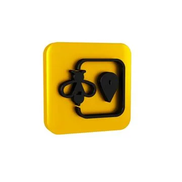 Black Bee location map pin pointer icon isolated on transparent background. Farm Stock Illustration