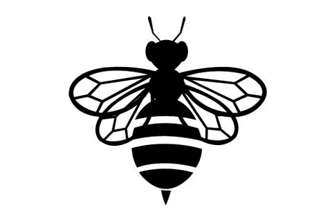 Black Bee silhouette on white background symbol icon insect Stock Photos