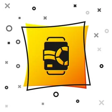 Black Beer can icon isolated on white background. Yellow square button. Vecto Stock Illustration