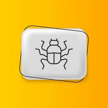 Black Beetle bug icon isolated on yellow background. Silver rectangle butto.. Stock Illustration