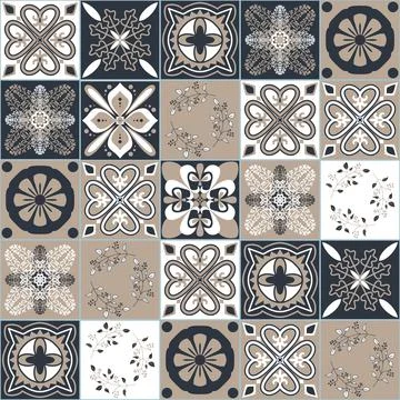 Black beige white seamless pattern for ceramic tiles in Moroccan Arabic style Illustrazione stock
