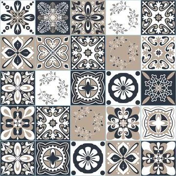 Black beige white seamless pattern for ceramic tiles in Moroccan Arabic style Ilustración de archivo